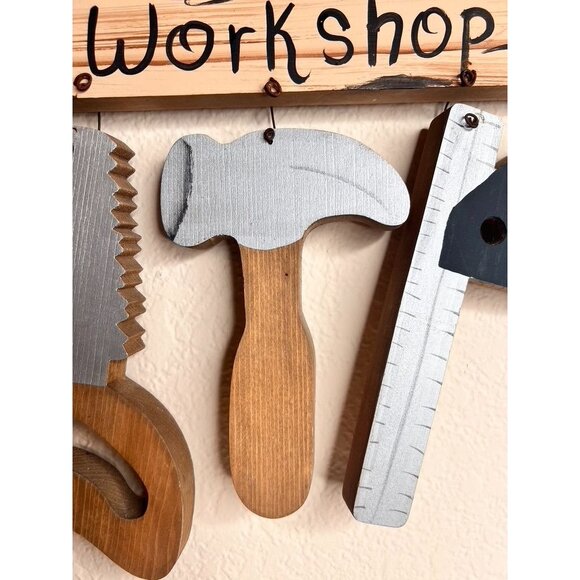 Grandpa's Workshop Wooden Hanging Rustic Sign With Tool Cutouts 16" x 12" Gift - Picture 5 of 6